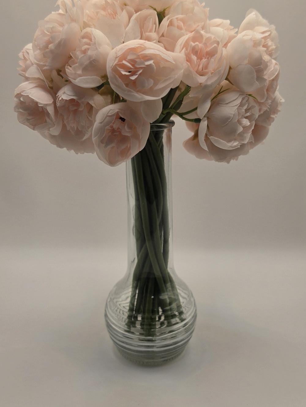 Soft Blush Peony Bouquet in Clear Glass Vase - Home Accents